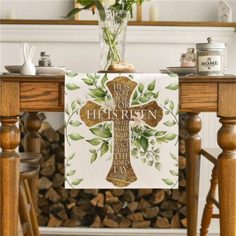 Easter Table Runner Cross Floral Spring Decor Farmhouse Cottage Decorative Cloth - Picture 2 of 5